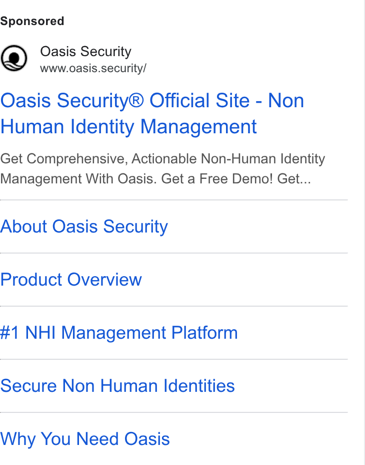 Oasis Security ad