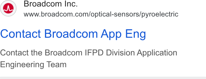 Broadcom ad on Google Ads: Contact Broadcom App Eng Contact the Broadcom IFPD Division Application Engineering Team