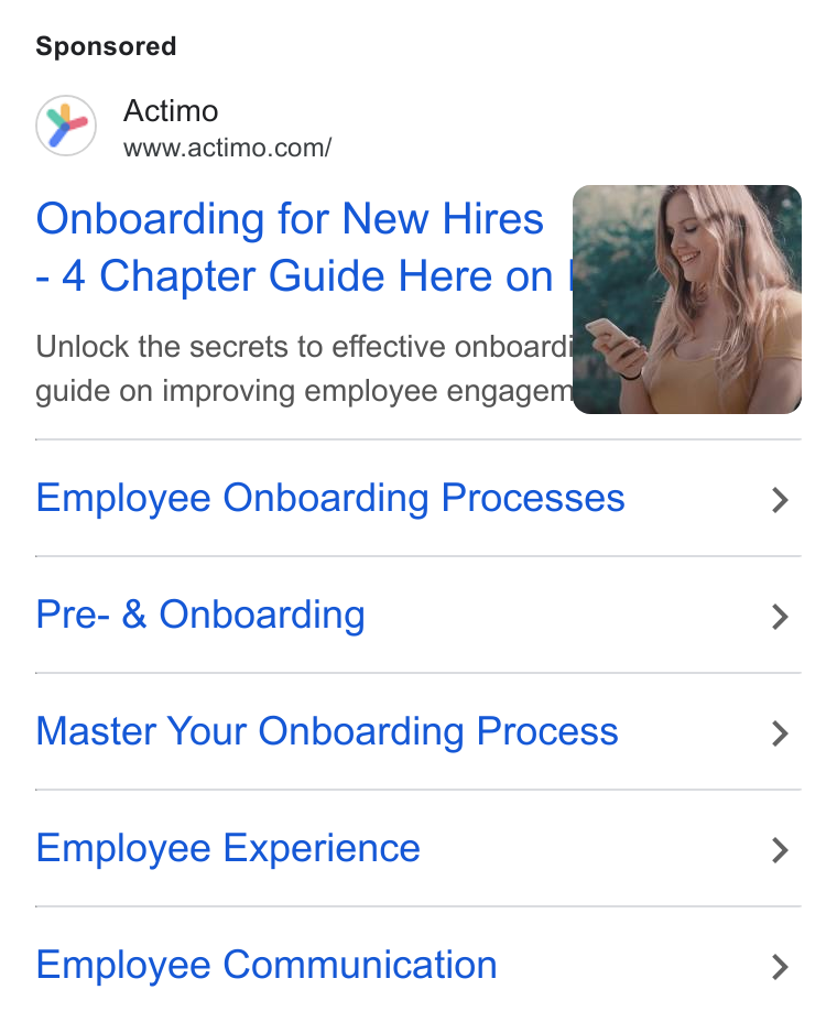 Actimo ad on Google Ads: Onboarding for New Hires - 4 Chapter Guide Here on Unlock the secrets to effective onboardit guide on improving employee engage Employee Onboarding Processes > Pre- & Onboarding > Master Your Onboarding Process > Employee Experience > Employee Communication >