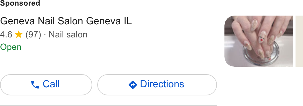 Schedulista ad on Google Ads: Geneva Nail Salon Geneva IL 4.6 *& (97) - Nail salon Open