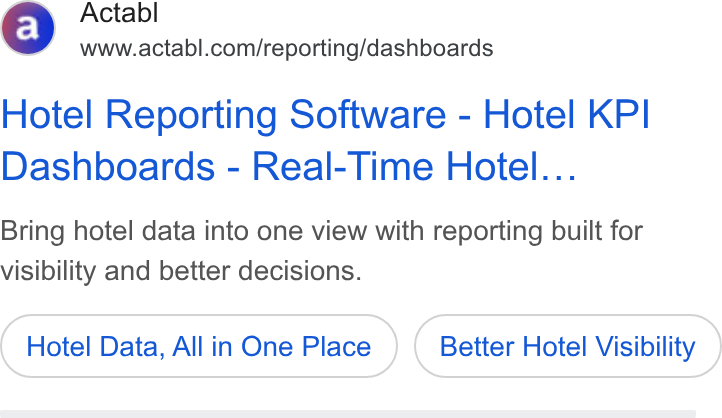 Actabl ad on Google Ads: Hotel Reporting Software - Hotel KPI Dashboards - Real-Time Hotel... Bring hotel data into one view with reporting built for visibility and better decisions. Hotel Data, All in One Place Better Hotel Visibility