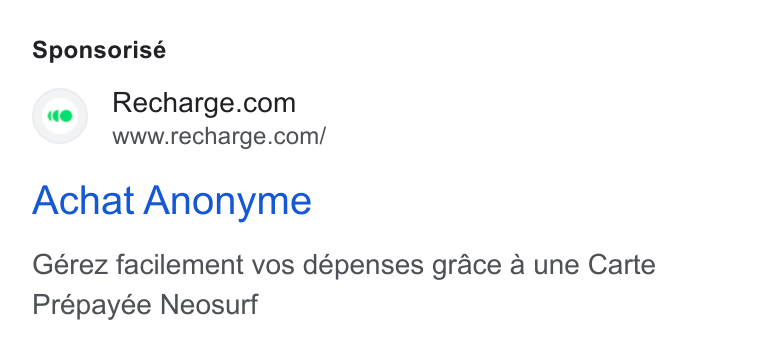 Recharge ad on Google Ads: www.recharge.com/ Achat Anonyme Gérez facilement vos dépenses grace a une Carte Prépayée Neosurf