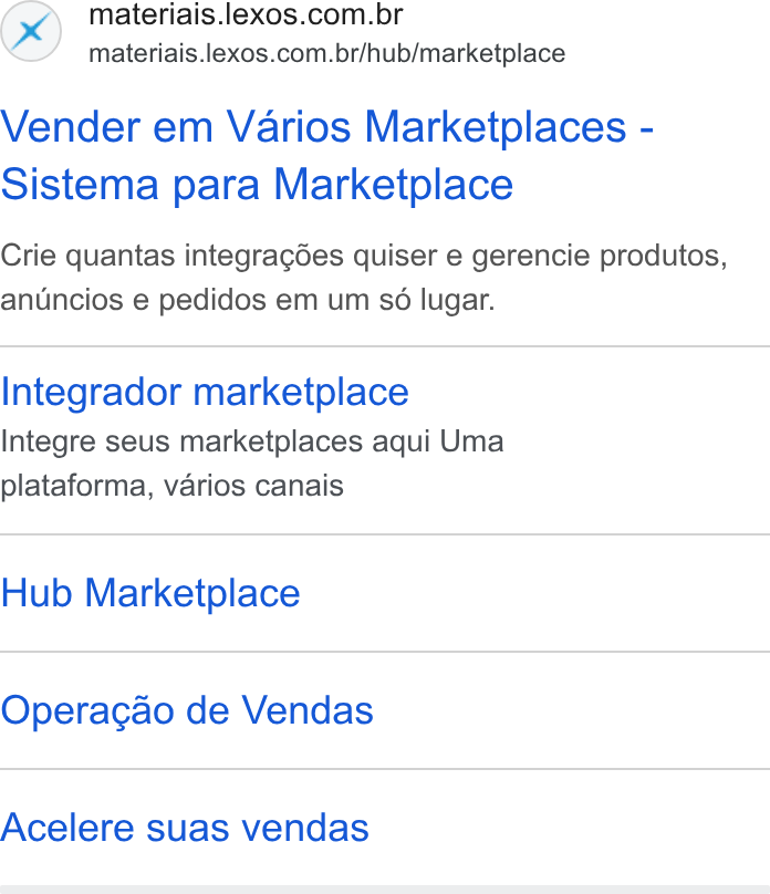 Lexos ad on Google Ads: materiais.lexos.com.br/hub/marketplace Vender em Varios Marketplaces - Sistema para Marketplace Crie quantas integragdes quiser e gerencie produtos, anuincios e pedidos em um s6 lugar. Integrador marketplace Integre seus marketplaces aqui Uma plataforma, varios canais Hub Marketplace Operacgado de Vendas Acelere suas vendas