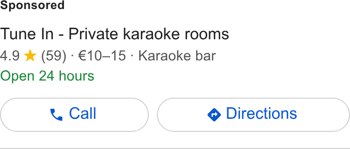 SevenRooms ad on Google Ads: Tune In - Private karaoke rooms 4.9 % (59) - €10—15 - Karaoke bar Open 24 hours