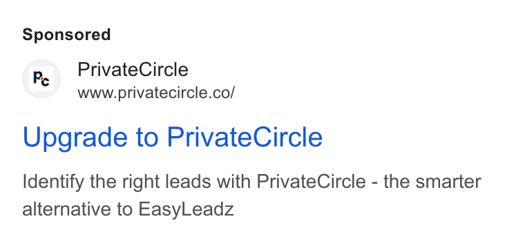 PrivateCircle ad on Google Ads: Upgrade to Private Circle Identify the right leads with Private Circle - the smarter alternative to Easy Leadz