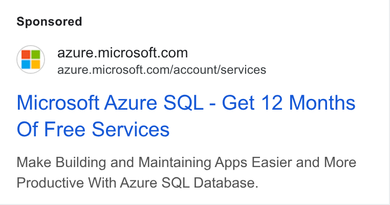 Microsoft ad on Google Ads: azure.microsoft.com/account/services Microsoft Azure SQL - Get 12 Months Of Free Services Make Building and Maintaining Apps Easier and More Productive With Azure SQL Database.
