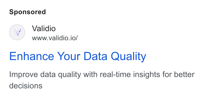 Validio ad on Google Ads: (8) Validio www.validio.io/ Enhance Your Data Quality Improve data quality with real-time insights for better decisions