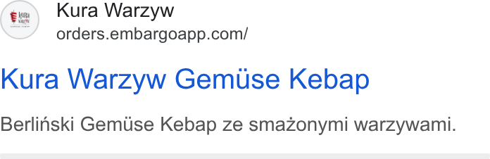 Embargo ad on Google Ads: Kura Warzyw Gemuse Kebap Berlinski Gemuse Kebap ze smazonymi warzywamii.
