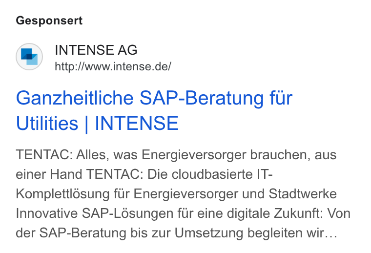 epilot ad on Google Ads: Gesponsert Ganzheitliche SAP-Beratung fur Utilities | INTENSE TENTAC: Alles, was Energieversorger brauchen, aus einer Hand TENTAC: Die cloudbasierte IT- Komplettl6sung fir Energieversorger und Stadtwerke Innovative SAP-Lésungen fir eine digitale Zukunft: Von der SAP-Beratung bis zur Umsetzung begleiten wir...