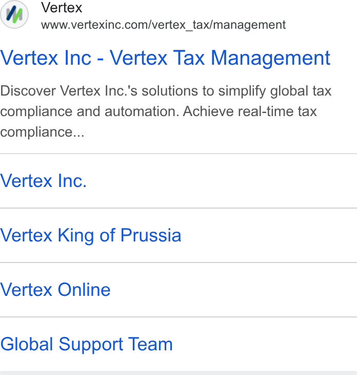 Vertex ad on Google Ads: Vertex Inc - Vertex Tax Management Discover Vertex Inc.'s solutions to simplify global tax compliance and automation. Achieve real-time tax compliance... Vertex Inc. Vertex King of Prussia Vertex Online Global Support Team