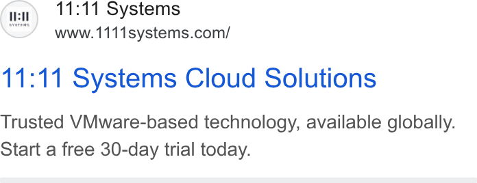 11:11 Systems ad on Google Ads