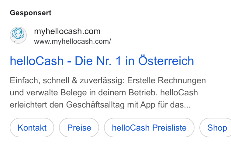 helloCash ad on Google Ads: www.myhellocash.com/ hello Cash - Die Nr. 1 in Osterreich Einfach, schnell & zuverlassig: Erstelle Rechnungen und verwalte Belege in deinem Betrieb. hello Cash erleichtert den Geschaftsalltag mit App fur das... Kontakt hello Cash Preisliste } ( Shop