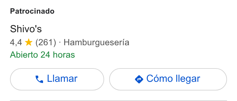 Fudo ad on Google Ads: Patrocinado Shivo's 4,4 %& (261) - Hamburgueseria Abierto 24 horas