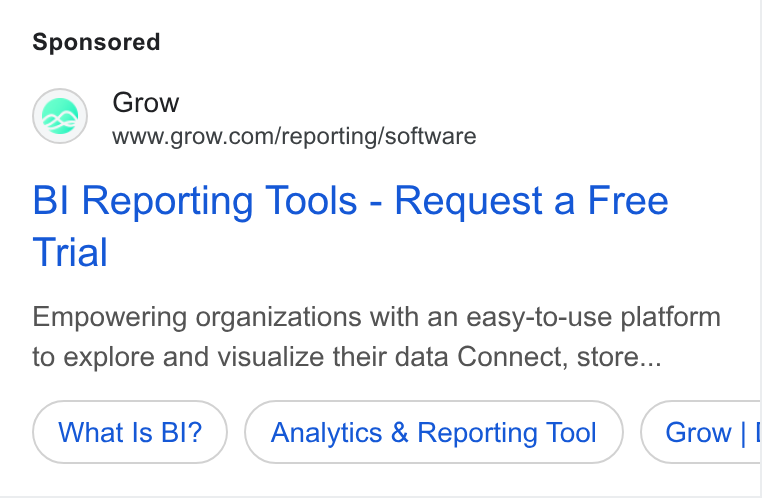 Grow.com ad on Google Ads: BI Reporting Tools - Request a Free Trial Empowering organizations with an easy-to-use platform to explore and visualize their data Connect, store... What Is BI? Analytics & Reporting Tool