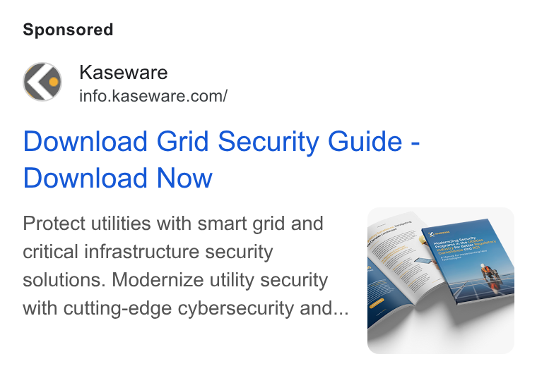 Kaseware ad on Google Ads: Download Grid Security Guide - Download Now Protect utilities with smart grid and critical infrastructure security solutions. Modernize utility security with cutting-edge cybersecurity and...