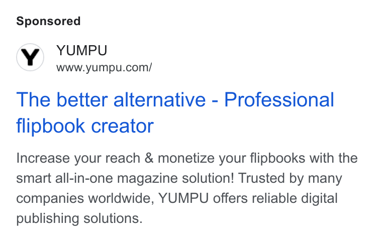 THOTH Magazine ad on Google Ads: The better alternative - Professional flipbook creator Increase your reach & monetize your flipbooks with the smart all-in-one magazine solution! Trusted by many companies worldwide, YUMPU offers reliable digital publishing solutions.