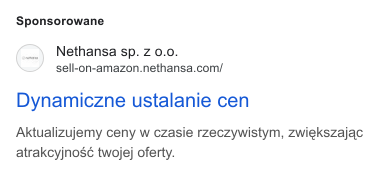 Nethansa ad on Google Ads: Sponsorowane Dynamiczne ustalanie cen Aktualizujemy ceny w czasie rzeczywistym, zwiekszajac atrakcyjnos¢ twojej oferty.