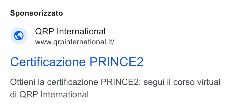 aNewSpring ad on Google Ads: Sponsorizzato Certificazione PRINCE2 Ottieni la certificazione PRINCE2: segui il corso virtual di QRP International