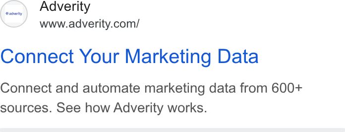 Adverity ad on Google Ads: Connect Your Marketing Data Connect and automate marketing data from 600+ sources. See how Adverity works.