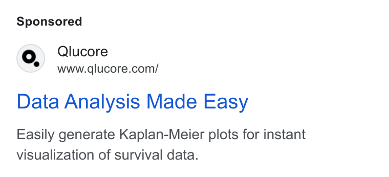 Qlucore ad on Google Ads: @>» QAlucore Data Analysis Made Easy Easily generate Kaplan-Meier plots for instant visualization of survival data.