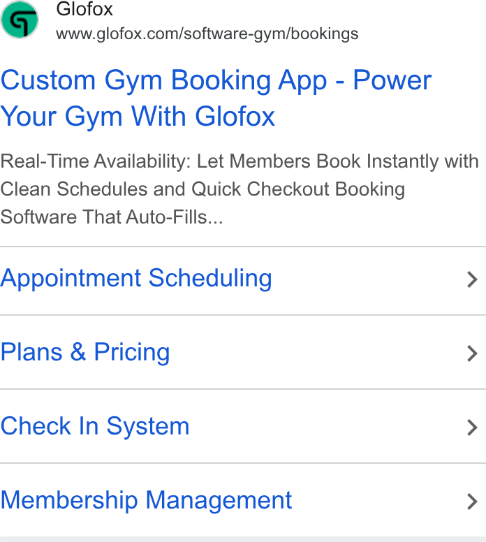 Glofox ad on Google Ads: Custom Gym Booking App - Power Your Gym With Glofox Real-Time Availability: Let Members Book Instantly with Clean Schedules and Quick Checkout Booking Software That Auto-Fills... Appointment Scheduling > Plans & Pricing > Check In System > Membership Management >
