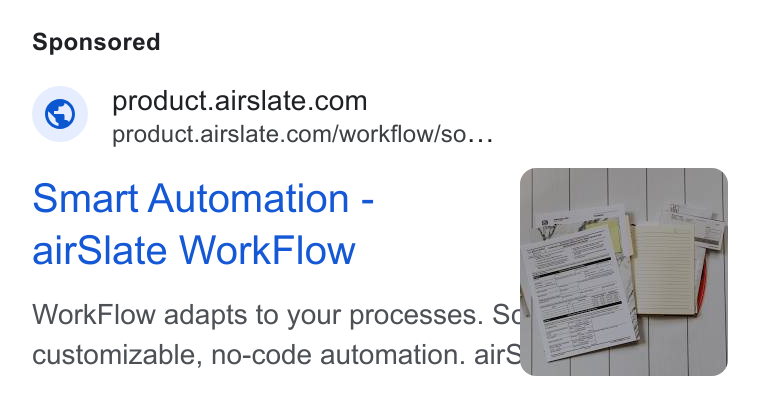 airSlate ad on Google Ads: product.airslate.com/workflow/so... Smart Automation - air Slate Work Flow