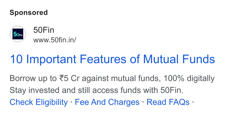 50Fin ad on Google Ads