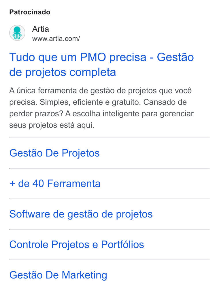 Artia ad on Google Ads: Patrocinado Tudo que um PMO precisa - Gestao de projetos completa A Unica ferramenta de gestdo de projetos que vocé precisa. Simples, eficiente e gratuito. Cansado de perder prazos? A escolha inteligente para gerenciar seus projetos esta aqui. Gestdo De Projetos + de 40 Ferramenta Software de gestao de projetos Controle Projetos e Porifélios Gestao De Marketing