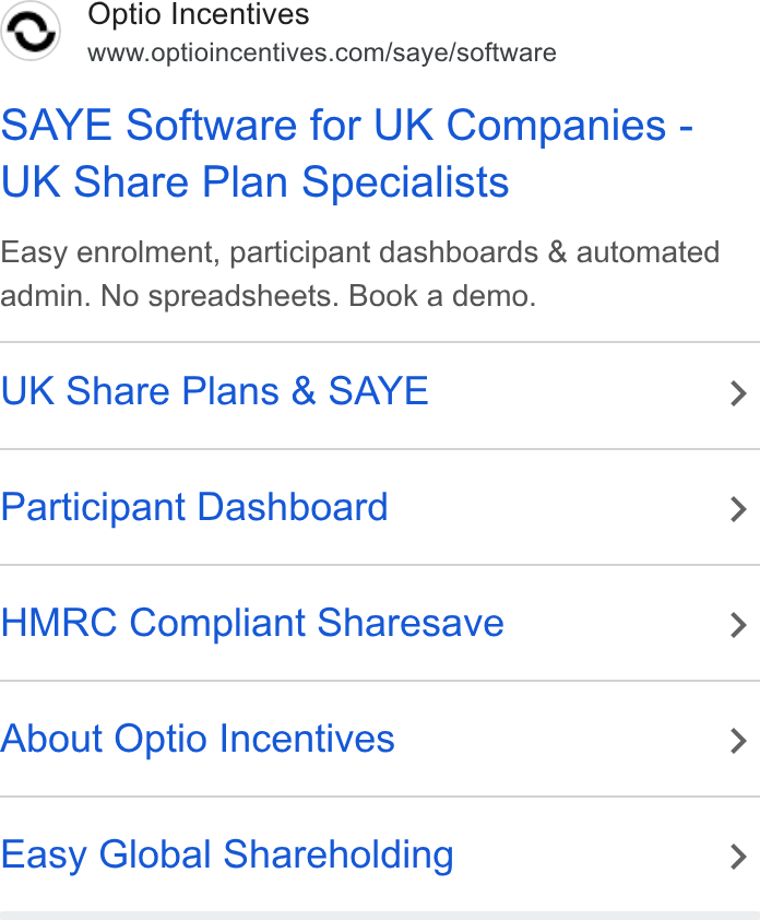 Optio Incentives ad on Google Ads: SAYE Software for UK Companies - UK Share Plan Specialists Easy enrolment, participant dashboards & automated admin. No spreadsheets. Book a demo. UK Share Plans & SAYE Participant Dashboard HMRC Compliant Sharesave About Optio Incentives Easy Global Shareholding