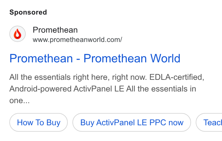 Promethean ad on Google Ads: Promethean - Promethean World All the essentials right here, right now. EDLA-certified, Android-powered Activ Panel LE All the essentials in one... How To Buy Buy Activ Panel LE PPC now ) ( Teac!