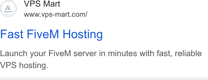 Database Mart ad on Google Ads: Fast Five M Hosting Launch your Five M server in minutes with fast, reliable VPS hosting.