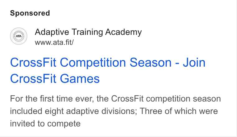 Give Lively ad on Google Ads: Adaptive Training Academy www.ata.fit/ Cross Fit Competition Season - Join Cross Fit Games For the first time ever, the Cross Fit competition season included eight adaptive divisions; Three of which were invited to compete