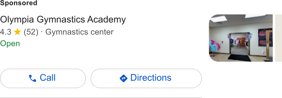 iClassPro ad on Google Ads: Olympia Gymnastics Academy 4.3 *% (52) - Gymnastics center Open