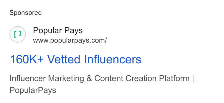Popular Pays ad on Google Ads: 160K+ Vetted Influencers Influencer Marketing & Content Creation Platform | Popular Pays