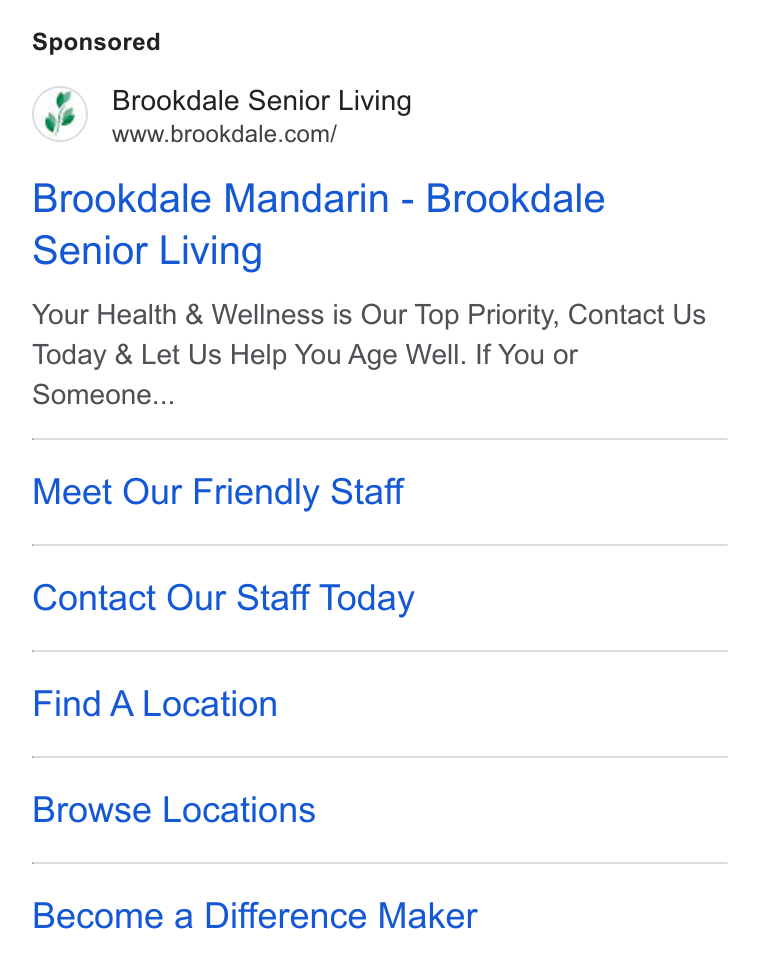 Brookdale Senior Living ad on Google Ads: Brookdale Mandarin - Brookdale Senior Living Your Health & Wellness is Our Top Priority, Contact Us Today & Let Us Help You Age Well. If You or Someone... Meet Our Friendly Staff Contact Our Staff Today Find A Location Browse Locations Become a Difference Maker