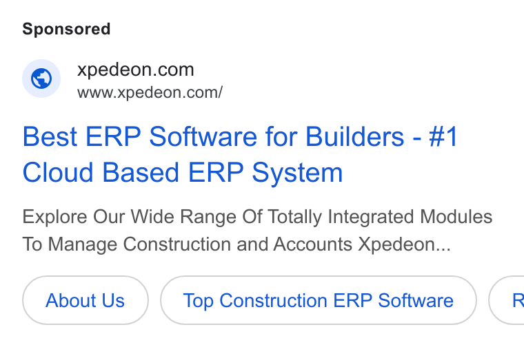 Xpedeon ad on Google Ads: www.xpedeon.com/ Best ERP Software for Builders - #1 Cloud Based ERP System Explore Our Wide Range Of Totally Integrated Modules To Manage Construction and Accounts Xpedeon... About Us Top Construction ERP Software }( R
