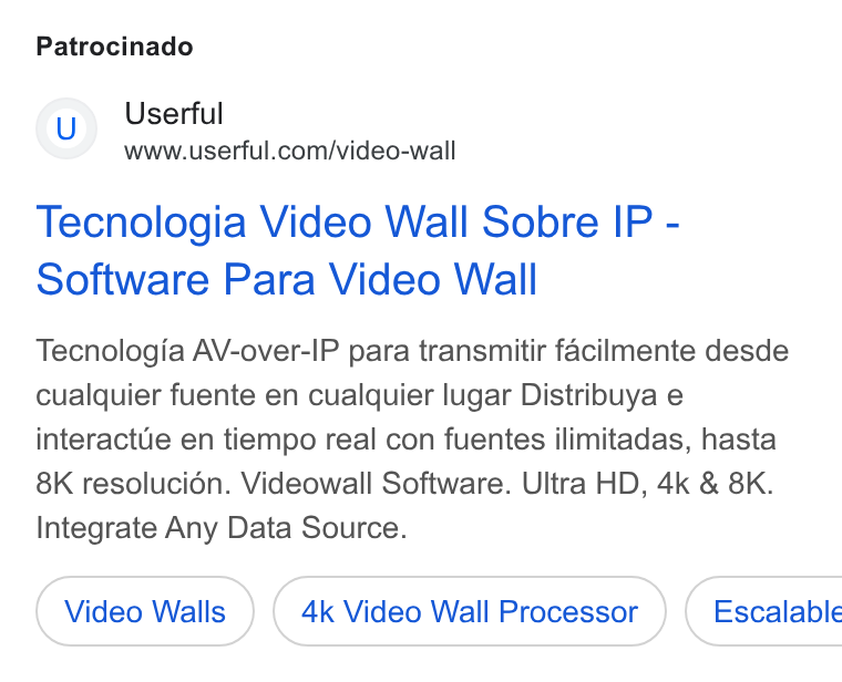 Userful ad on Google Ads: Patrocinado Tecnologia Video Wall Sobre IP - Software Para Video Wall Tecnologia AV-over-IP para transmitir facilmente desde cualquier fuente en cualquier lugar Distribuya e interactue en tiempo real con fuentes ilimitadas, hasta 8K resolucién. Videowall Software. Ultra HD, 4k & 8K. Integrate Any Data Source. Video Walls 4k Video Wall Processor } { Escalable