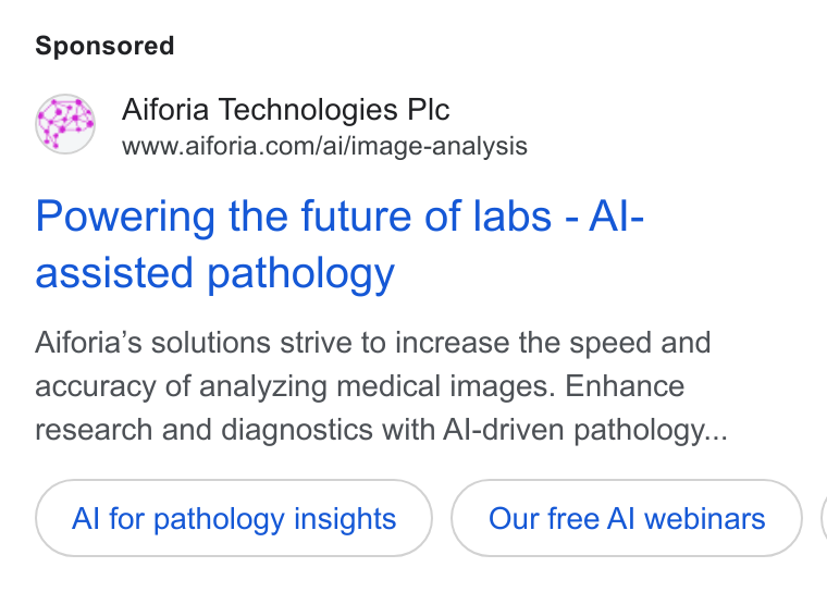 Aiforia ad on Google Ads: Powering the future of labs - Al- assisted pathology Aiforia’s solutions strive to increase the speed and accuracy of analyzing medical images. Enhance research and diagnostics with Al-driven pathology... Al for pathology insights Our free Al webinars (