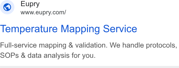 Eupry ad on Google Ads: Temperature Mapping Service Full-service mapping & validation. We handle protocols, SOPs & data analysis for you.