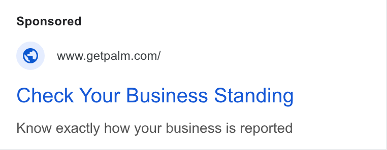 Palm ad on Google Ads: Check Your Business Standing Know exactly how your business is reported