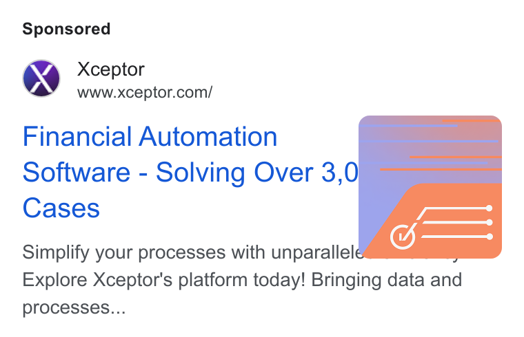 Xceptor ad on Google Ads: Financial Automation Software - Solving Over 3,0 Cases Simplify your processes with unparallelé Explore Xceptor's platform today! Bringing data and processes...
