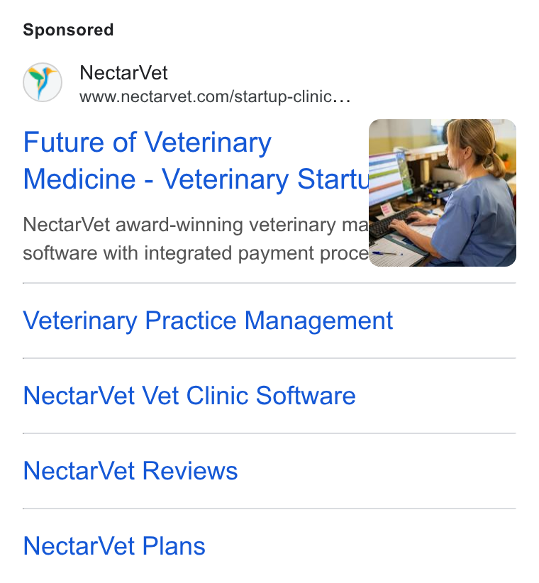 NectarVet ad on Google Ads: Future of Veterinary ass Medicine - Veterinary Start Nectar Vet award-winning veterinary ma software with integrated payment proc Veterinary Practice Management Nectar Vet Vet Clinic Software Nectar Vet Reviews Nectar Vet Plans