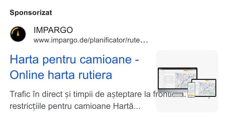 IMPARGO ad on Google Ads: Sponsorizat Harta pentru camioane- | } Online harta rutiera Tee Trafic in direct si timpii de asteptare la front restrictiile pentru camioane Harta... | |