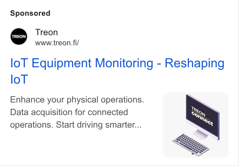 Treon ad on Google Ads: lol Equipment Monitoring - Reshaping lo T Enhance your physical operations. Data acquisition for connected operations. Start driving smarter...