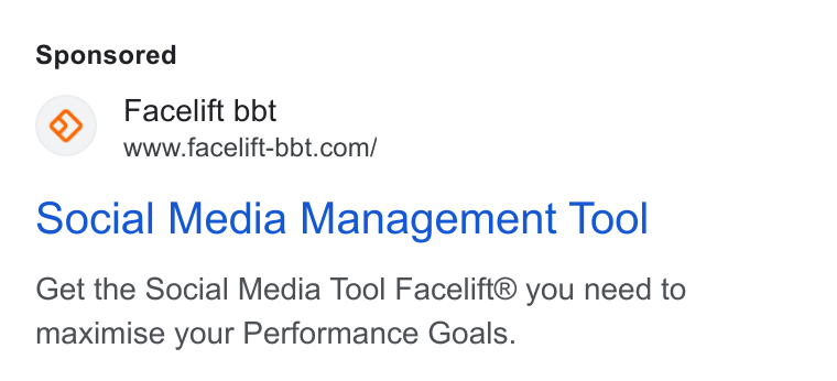 Facelift ad on Google Ads: social Media Management Tool Get the Social Media Tool Facelift® you need to maximise your Performance Goals.