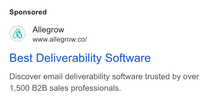 Allegrow ad on Google Ads: Best Deliverability Software Discover email deliverability software trusted by over 1,500 B2B sales professionals.