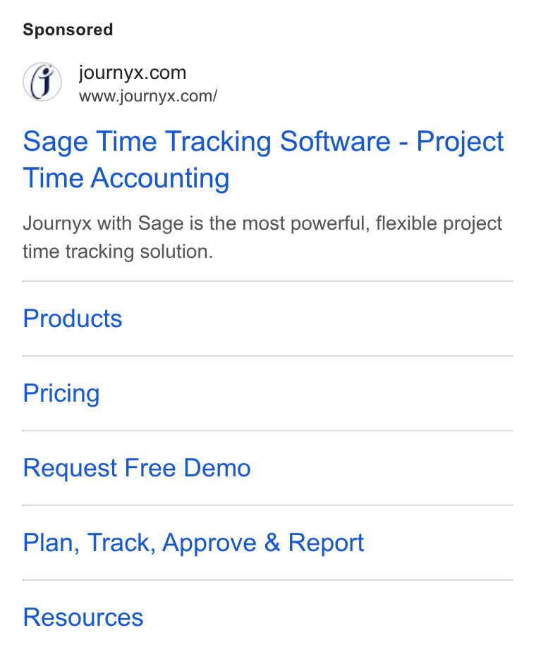Journyx ad on Google Ads: www.journyx.com/ Sage Time Tracking Software - Project Time Accounting Journyx with Sage is the most powerful, flexible project time tracking solution. Products Pricing Request Free Demo Plan, Track, Approve & Report Resources