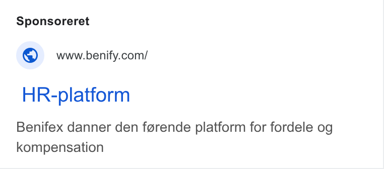 Benifex ad on Google Ads: HR-platform Benifex danner den fgrende platform for fordele og kompensation