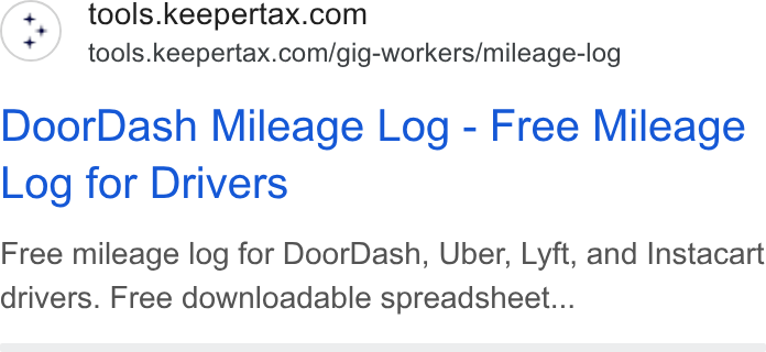 Keeper ad on Google Ads: tools.keepertax.com/gig-workers/mileage-log Door Dash Mileage Log - Free Mileage Log for Drivers Free mileage log for Door Dash, Uber, Lyft, and Instacart drivers. Free downloadable spreadsheet...
