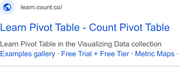 Count ad on Google Ads: Learn Pivot Table - Count Pivot Table Learn Pivot Table in the Visualizing Data collection Examples gallery - Free Trial + Free Tier - Metric Maps -